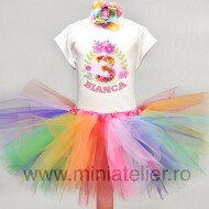 Set Personalizat Flower Girl Cu Fustita Multicolora