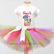 Compleu Cu Fustita Tutu Minnie Baby Rainbow