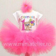 Compleu Cu Fustita Reversibila Roz Little Bear