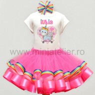 Compleu Cu Fustita Rainbow Cute Unicorn